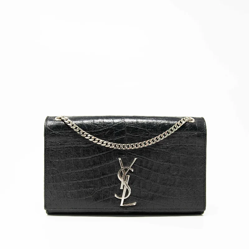 Saint Laurent Black Croc Medium Kate