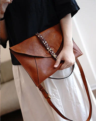 Brown Envelope Leather Shoulder Bag Large Clutch Women Crossbody Purse for Women