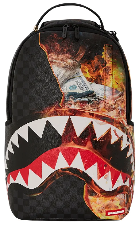 Sprayground Shark Fire Check In Black Flame