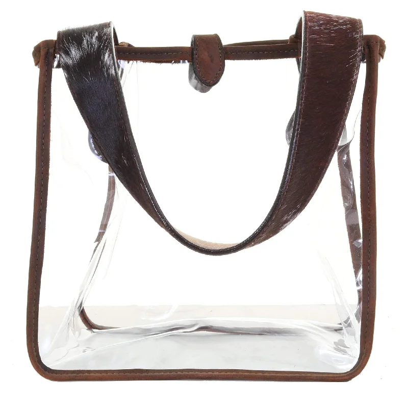 SQT06 - Clear Square Tote With Roan Cowhide Strap