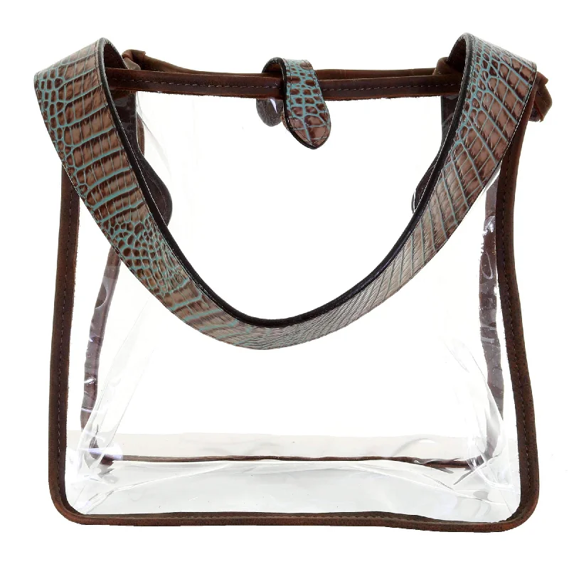 SQT08 - Clear Square Tote With Vintage Mint Croco Strap