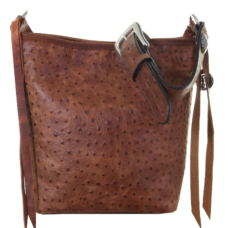 STT19 - Vintage Cognac Ostrich Print Standard Tote