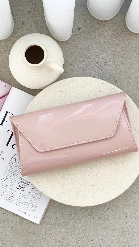 Suzie Gloss Fold Over Clutch - Nude