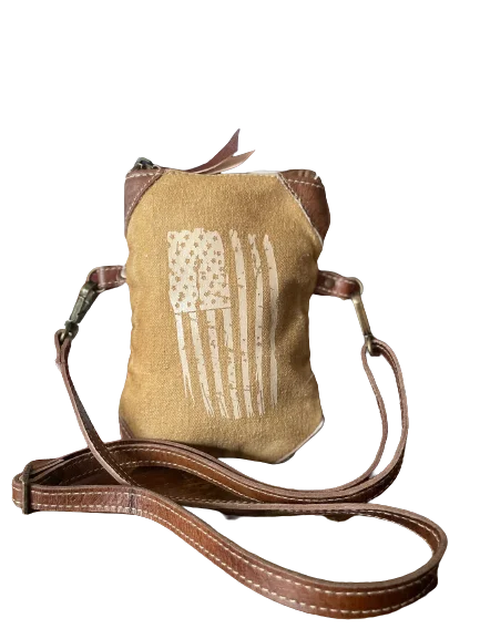 US Flag Travel, Festival or Small sustainable canvas Patriotic Passport Crossbody Bag