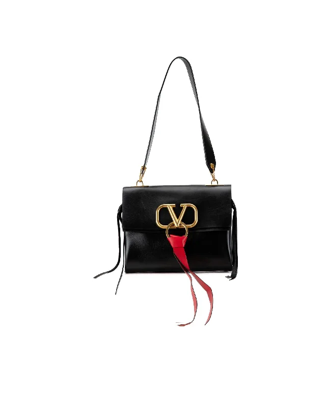 Leather VRing Shoulder Bag with Magnetic Closure