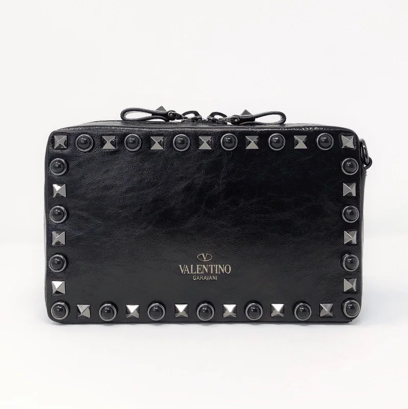 Valentino Black Rockstud Guitar Strap Camera Bag