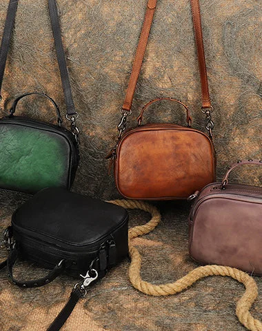 Vintage Leather Womens Around Handbag Shoulder Bags Crossbody Purse for Women