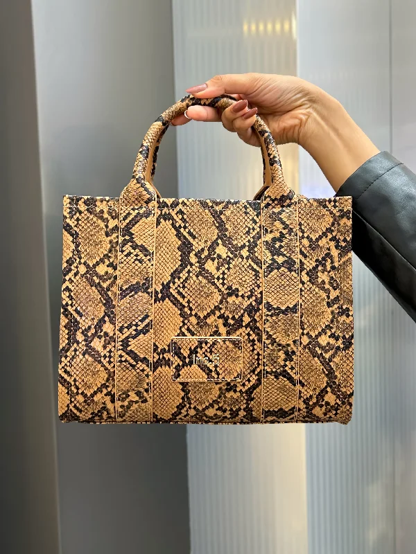 Women Tan Snake Skin Print Shoulder Bag