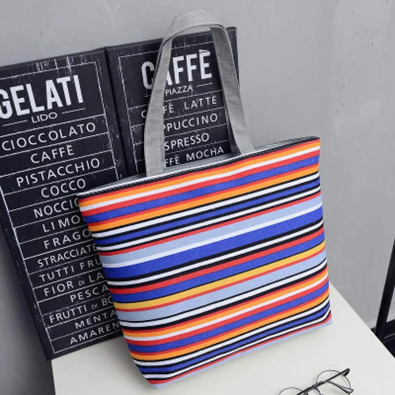 2019 Women Handbag Striped Canvas Bag Fashion Casual High-capacity Women Environmental Shopping Bag Female Messenger Bag