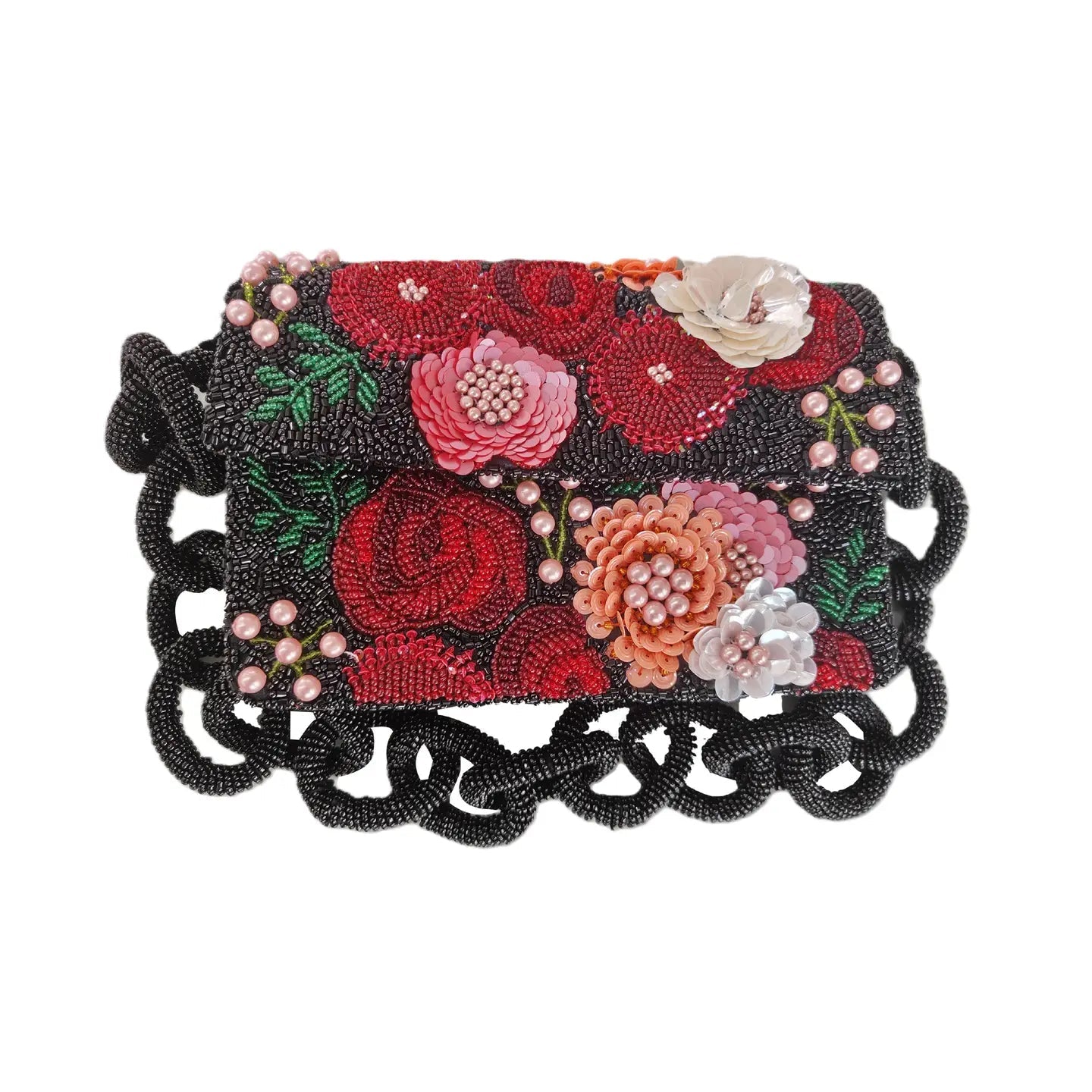 Beaded Bag Black Floral