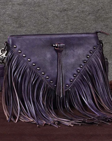 Genuine Leather Bag Vintage Rivet Tassel Bag Crossbody Bag Shoulder Bag Purse For Women