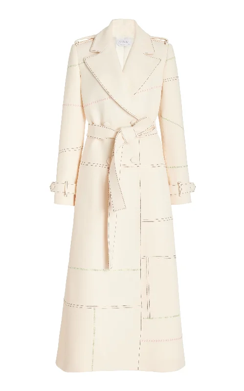 Hamilton Trench Coat in Ivory Wool Silk Cady