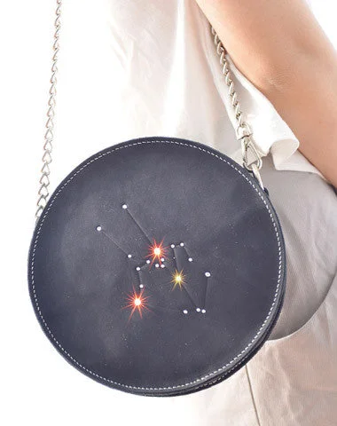 Handmade Leather round bag shoulder bag constellation women leather crossbody bag