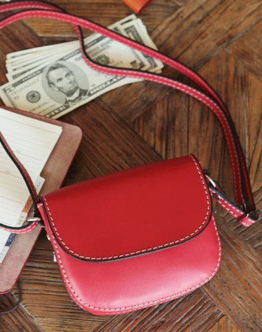 Handmade red cute leather minimalist crossbody bag Shoulder Bag for girl women