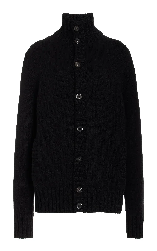 Jacobo Knit Turtleneck Cardigan in Black Cashmere