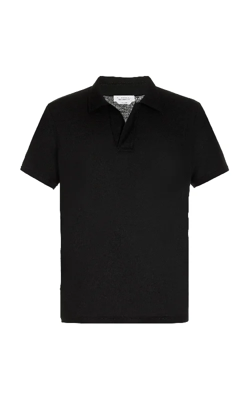 Jaime Short Sleeve Polo in Black Cotton Jersey