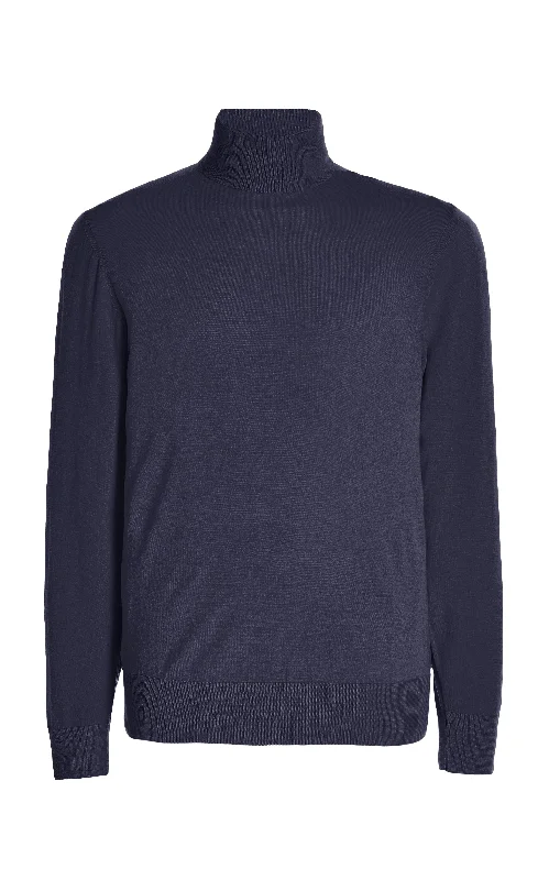 Jermaine Knit Turtleneck in Navy Merino Wool