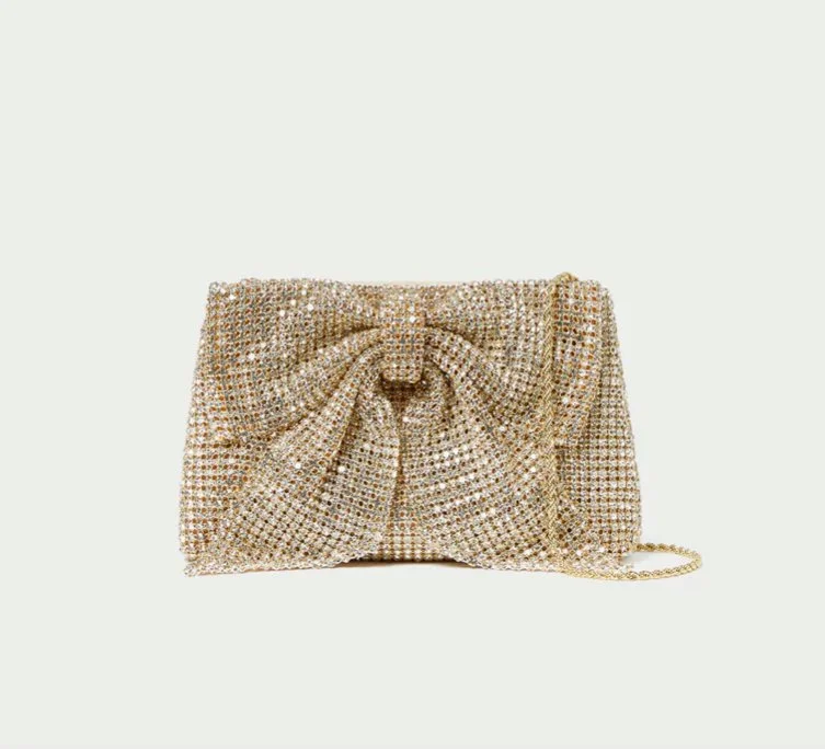 Jolene Diamante Bow Clutch Gold