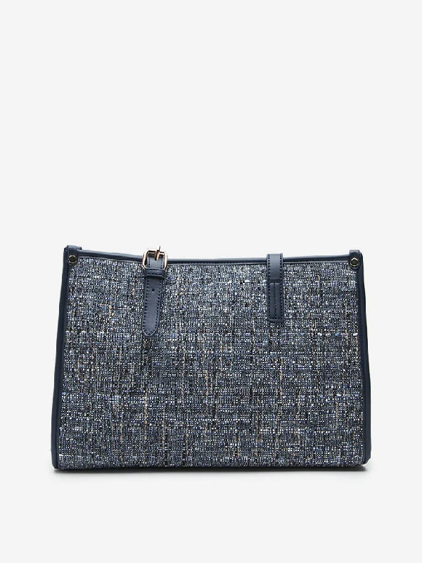 LOV Navy Knit Textured Tote Bag