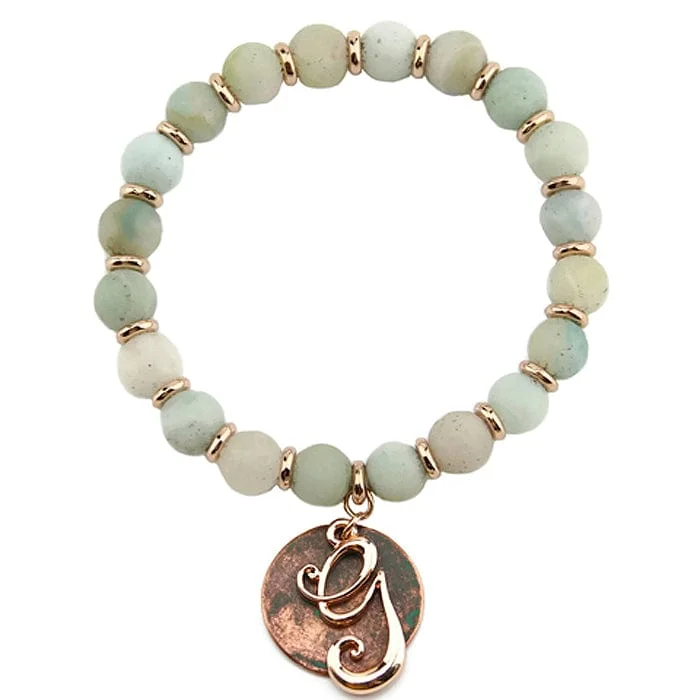 AB8654-GAMT2   27" Rose Gold Tone & Patina 'G' Semi Precious Bead Stretch Bracelet