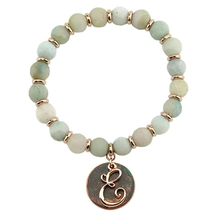 AB8654-EAMT2   27" Rose Gold Tone & Patina 'E' Semi Precious Bead Stretch Bracelet