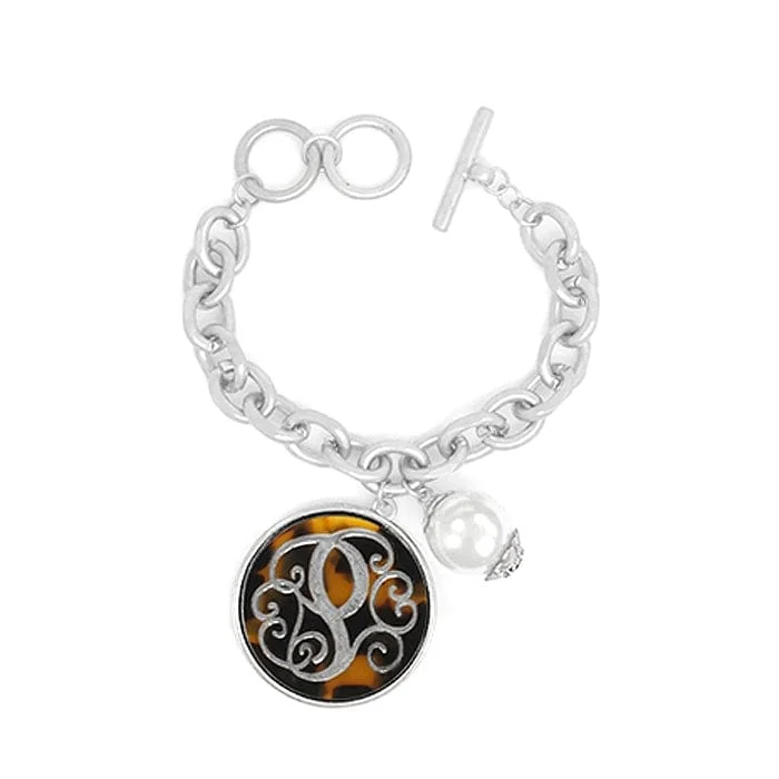 AB9590-PWS Initial "P" Tortoise Shell Charm Bracelet