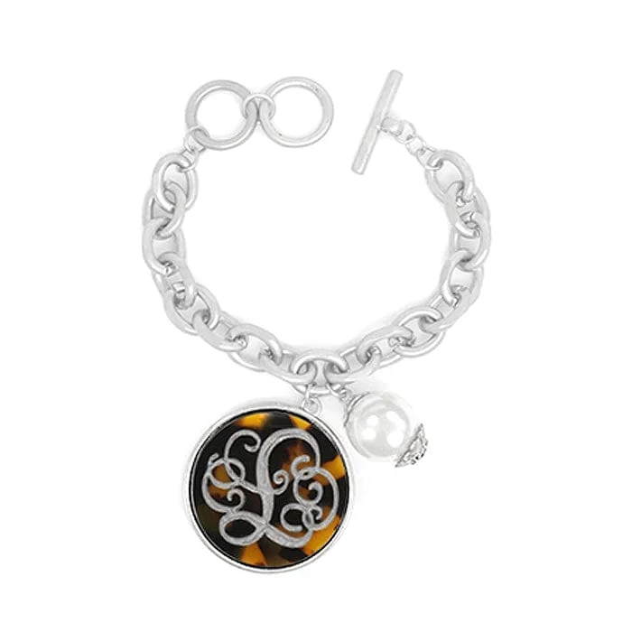 AB9590-LWS Initial "L" Tortoise Shell Charm Bracelet