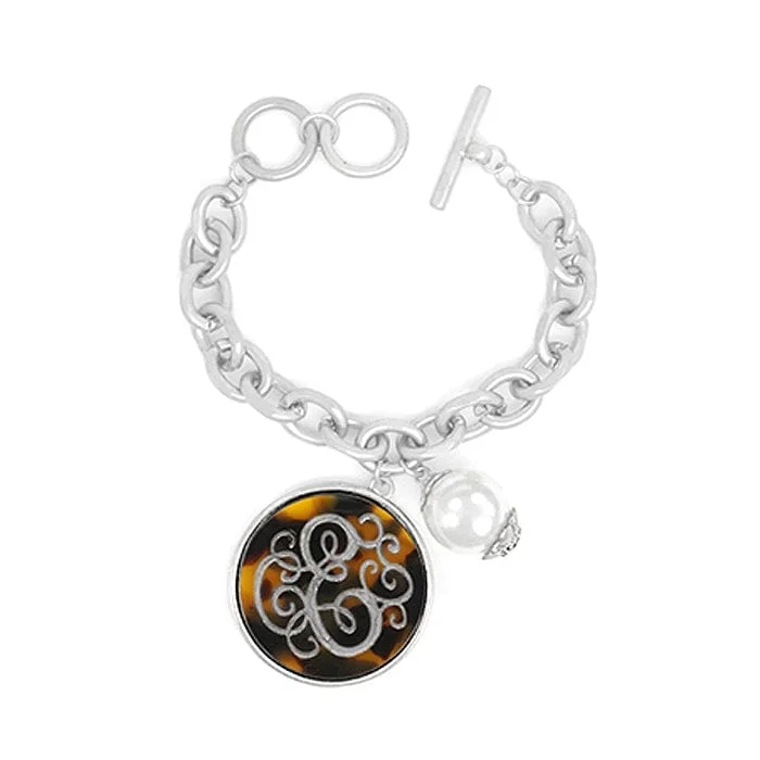 AB9590-EWS Initial "E" Tortoise Shell Charm Bracelet