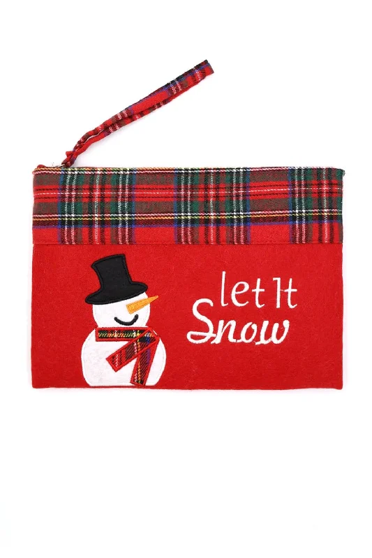 MP0262 Let it Snow Snowman Christmas Felt Pouch/Wristlet