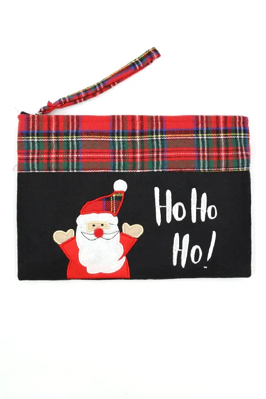 MP0263 Ho Ho Ho Santa Christmas Felt Pouch/Wristlet