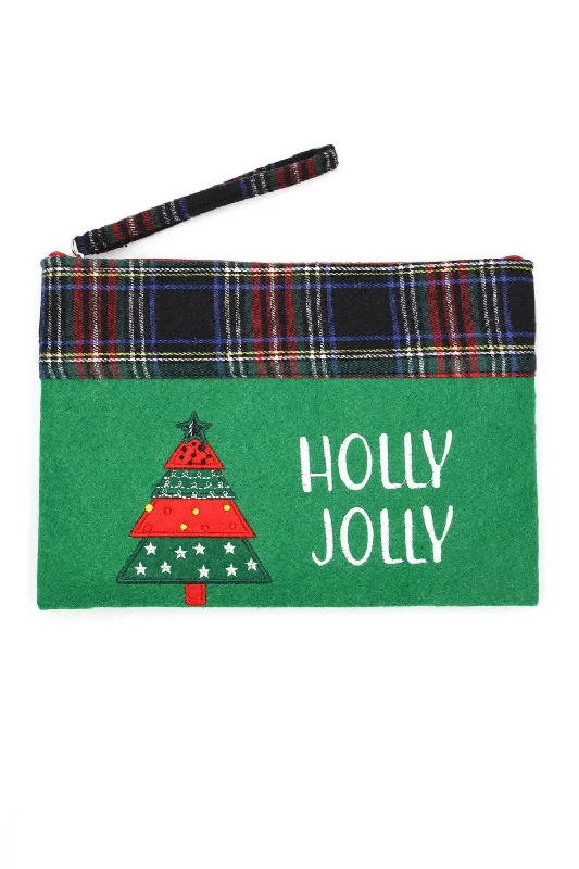 MP0264 Holly Jolly Christmas Tree Felt Pouch/Wristlet