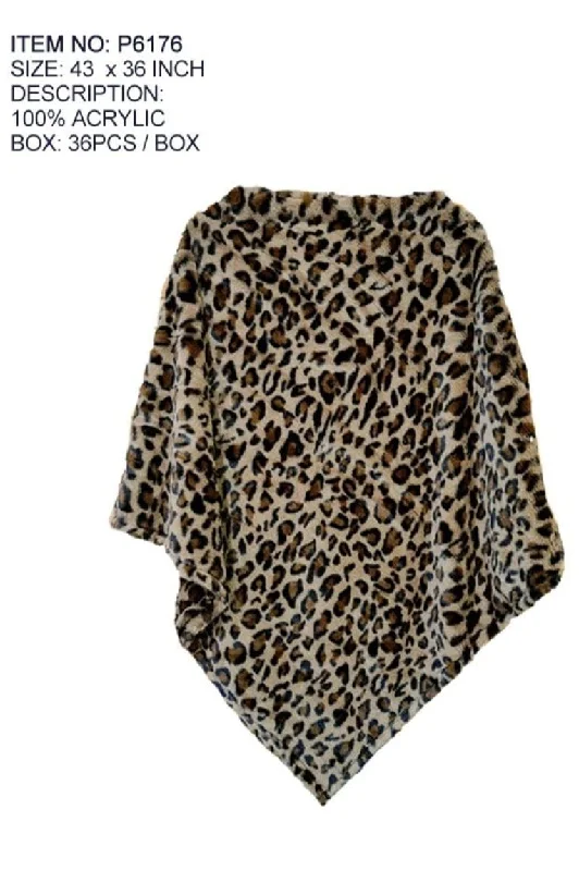 P6176 Faux Fur Leopard Poncho