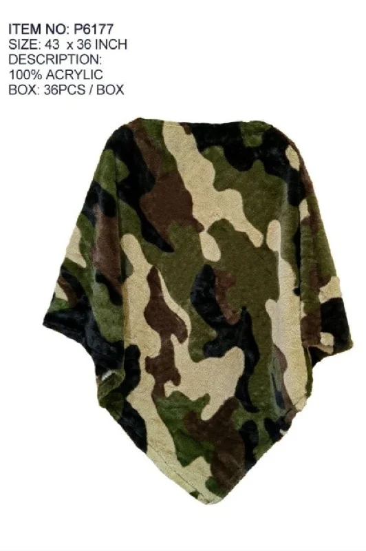 P6177 Faux Fur Camo Poncho