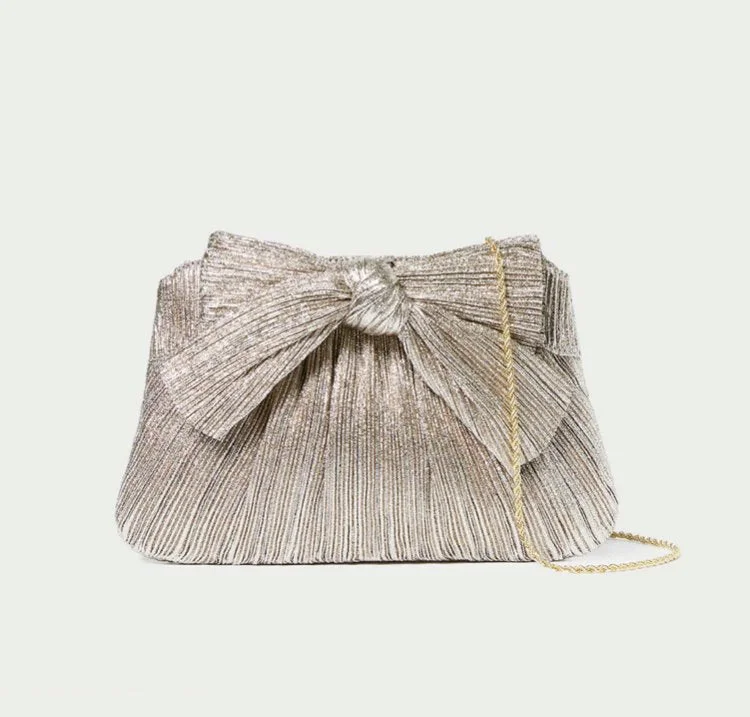 Rayne Pleated Bow Clutch Champagne