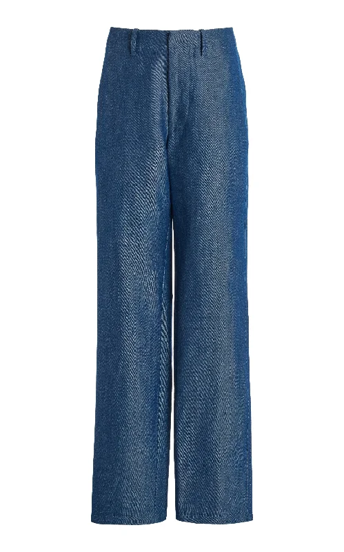 Rhys Pant in Deep Fluorite Blue Virgin Wool Linen Twill