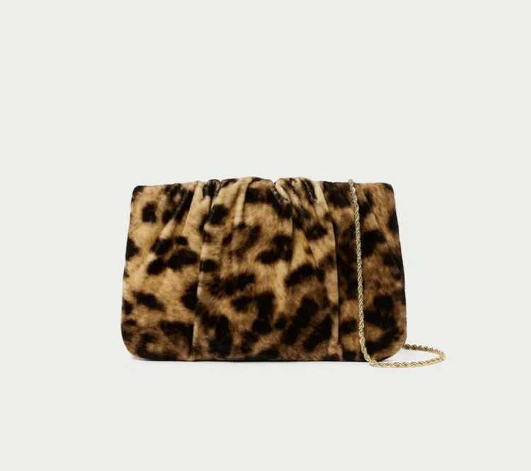 Serena Velvet Gathered Clutch Leopard