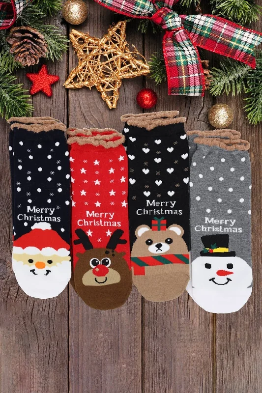 SS1010 Assorted Fuzzy Christmas Socks 12 Piece Pack