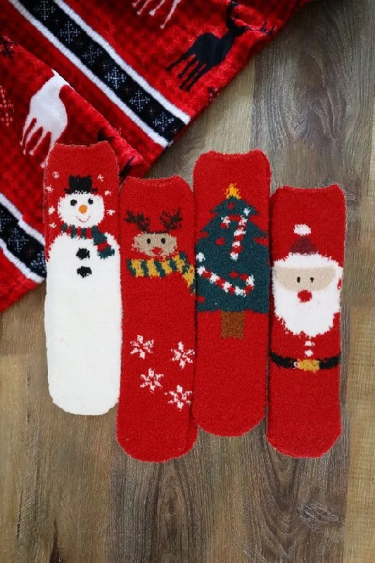 SS1011 Assorted Fuzzy Christmas Socks 12 Piece Pack