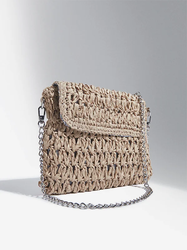 Studiowest Beige Woven-Textured Sling Bag