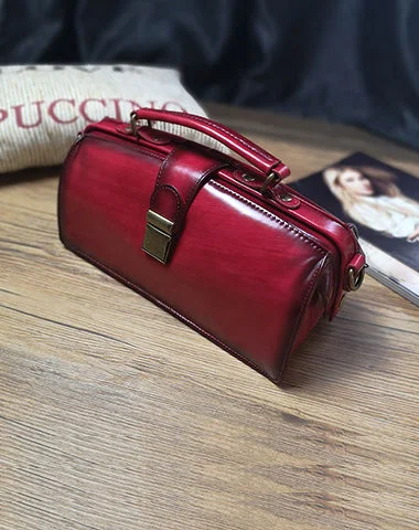 Vintage Womens Red Leather Doctor Handbag Purses Vintage Handmade Doctor Crossbody Purse for Women