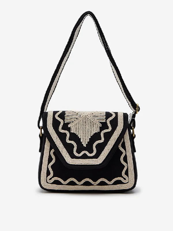 Westside Accessories Black & White Embroidered Sling Bag