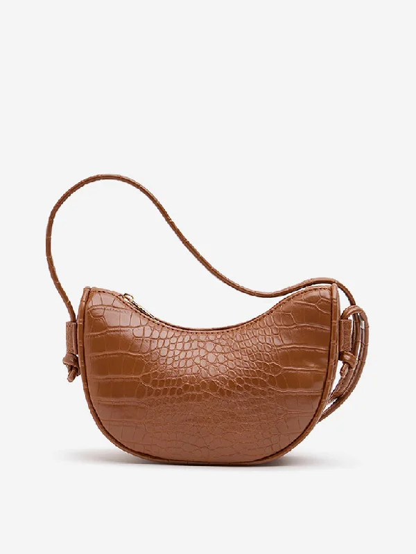 Westside Accessories Tan Reptilian Design Sling Bag