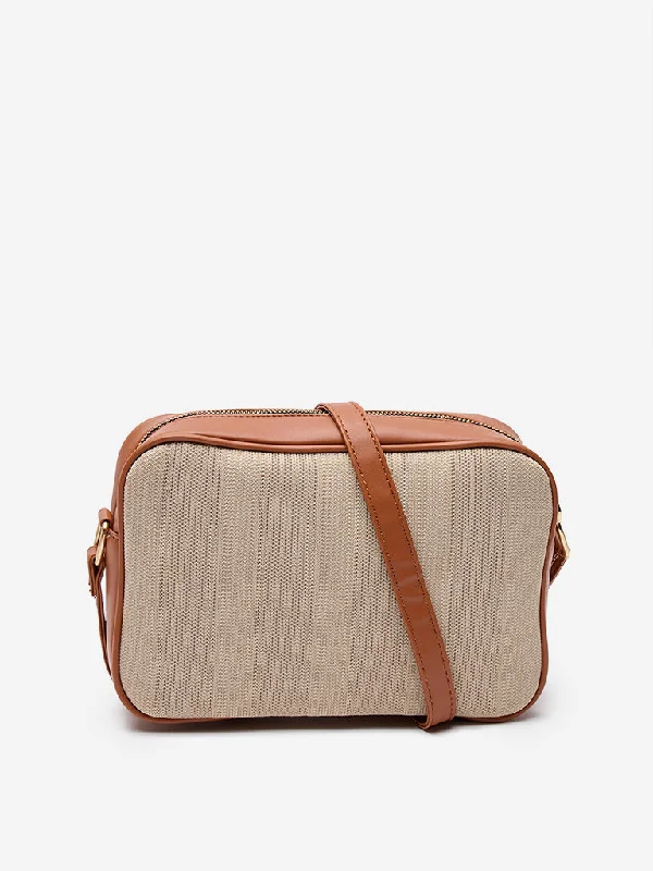 Westside Beige and Brown Textured Sling Bag