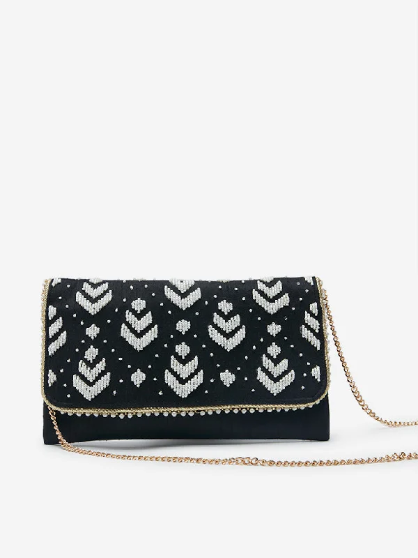 Westside Black Bead Design Clutch Bag