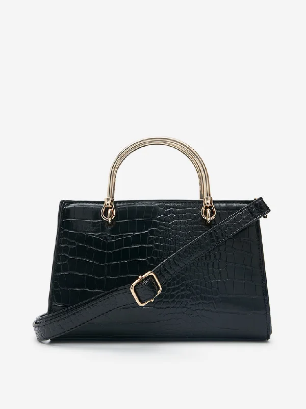 Westside Black Crocodile Textured Sling Bag