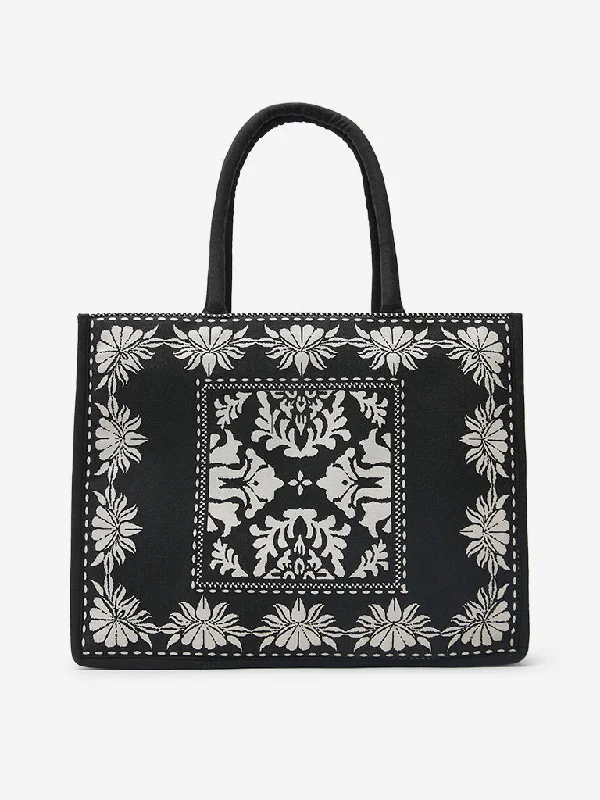 Westside Black Ethnic Pattern Tote Bag