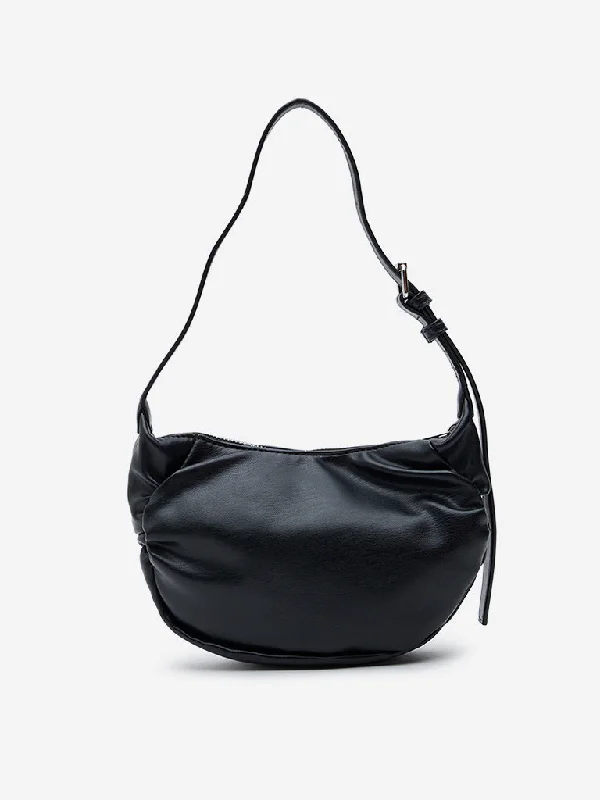 Westside Black Faux-Leather Baguette Bag