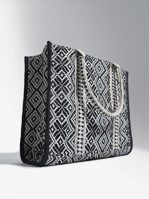 Westside Black & White Woven-Textured Tote Bag