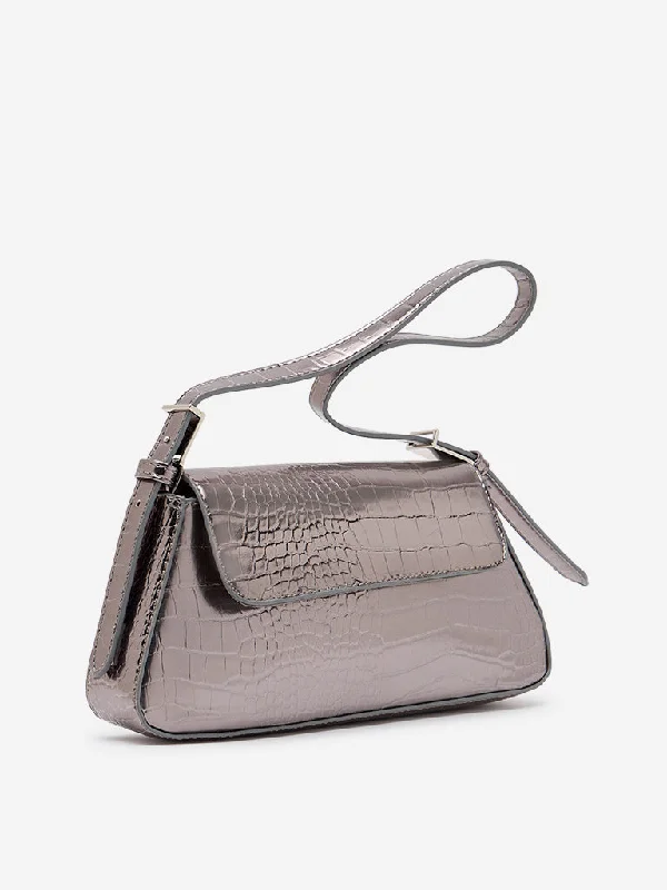 Westside Grey Textured Faux-Leather Shoulder Bag