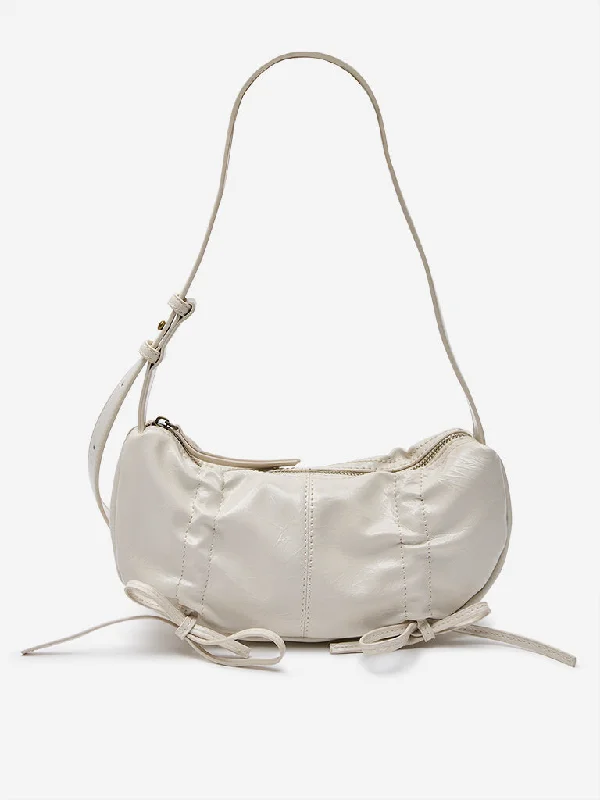 Westside Ivory Tie-Up Design Baguette Bag